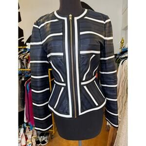 ESCADA Linsa exquisite leather jacket RARE size 6 blue white black